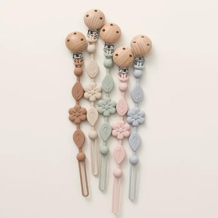 Porte-sucette réglable en silicone anti-perte pour bébé, porte-sucette fleur pour nouveau-né, adapté