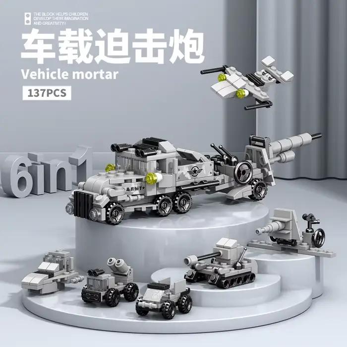Nouveau bricolage 6in1 porte-avions hélicoptère mortier Missile véhicule blindé blocs de constructio