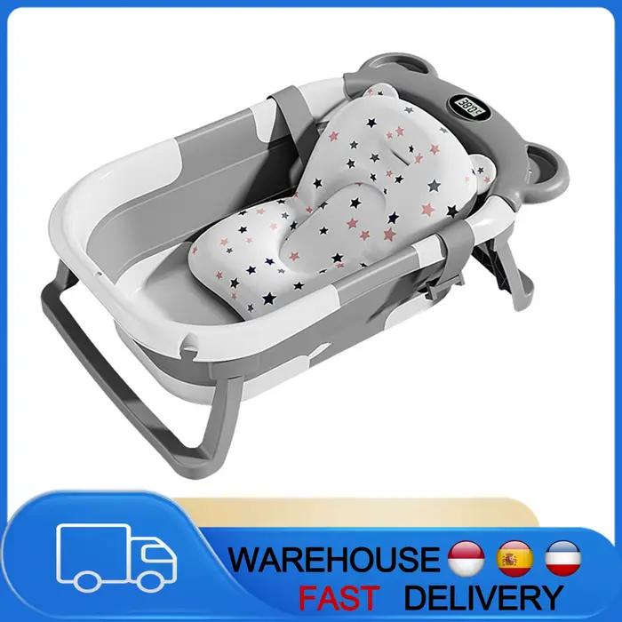 Baignoire pour bébé pliable avec thermomètre intégré, antidérapante, douche de voyage Portable, acce