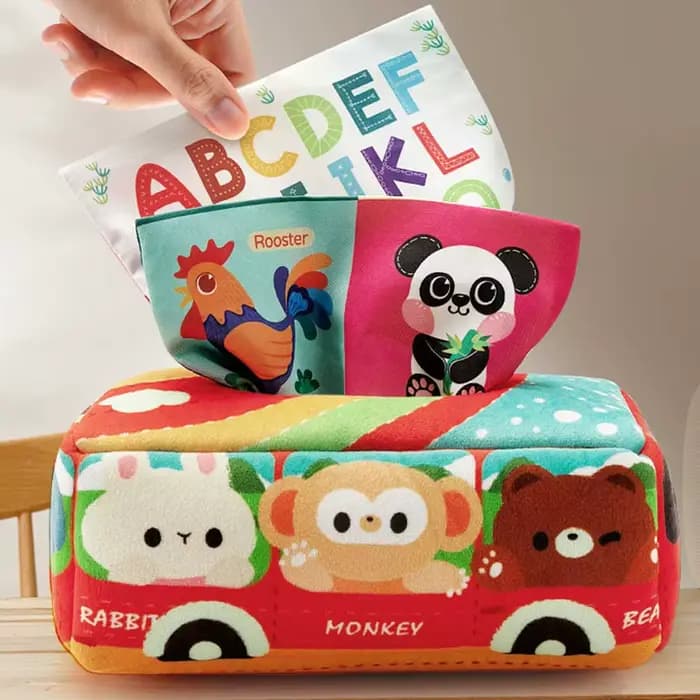 Jouet de boîte de mouchoirs en tissu Montessori pour bébé, jouet sensoriel d'activité d'apprentissag