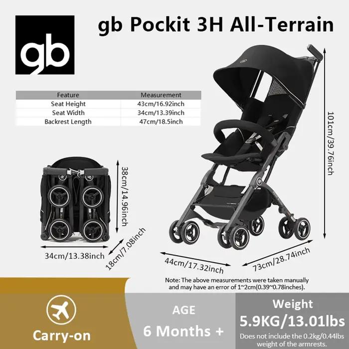 GB Pockit 3H baby Steoller (comprend un accoudoir gratuit), tout-Terrain, poussette légère, adaptée 