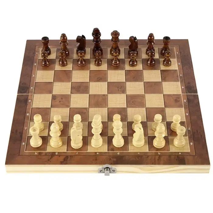 Jeu d'échecs 3 en 1, plateau pliable, ensembles de jeux d'échecs en bois, ensemble d'échecs exquis p