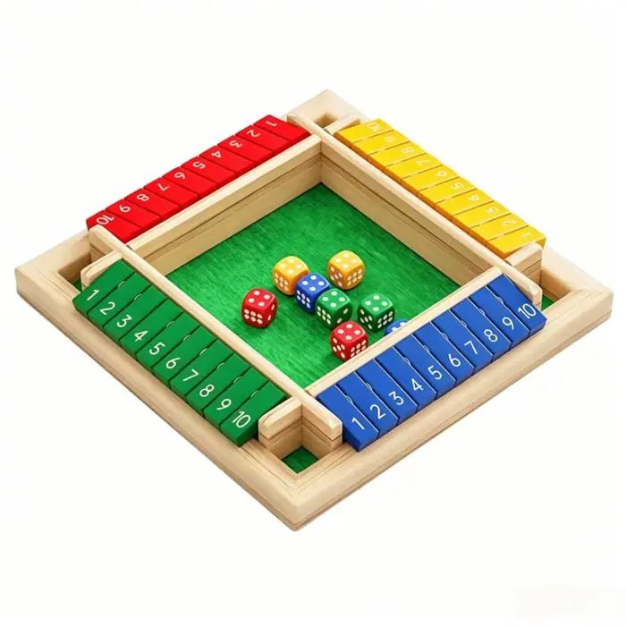Jeu de dés mathématiques en bois à 4 faces avec tuiles numériques, boîte de cartes à retourner, joue