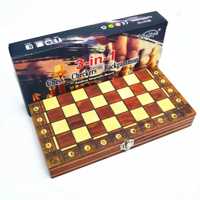 Jeu de dames de Backgammon magnétique d'échecs, jeu de société pliable 3 en 1, échecs International 