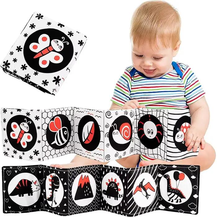 Livre en tissu doux pour bébé, noir et blanc, jouets sensoriels à contraste élevé, éducation précoce