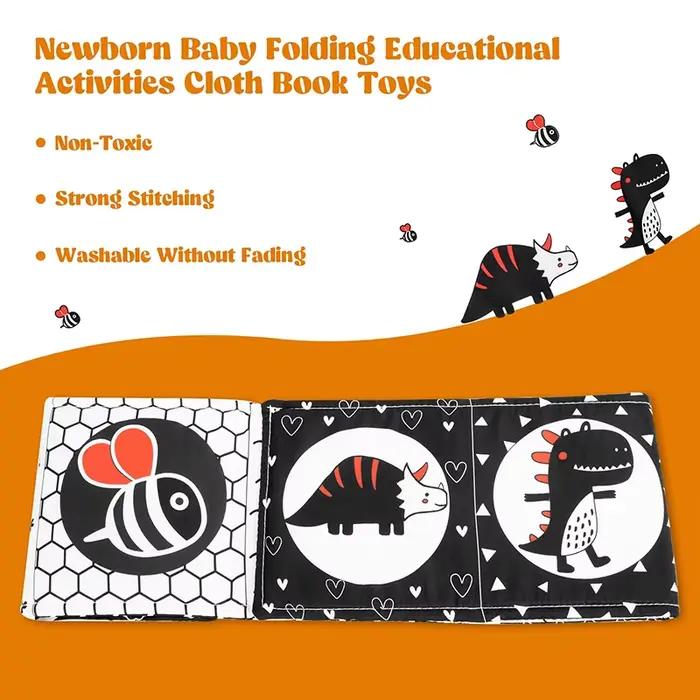 Livre en tissu doux pour bébé, noir et blanc, jouets sensoriels à contraste élevé, éducation précoce