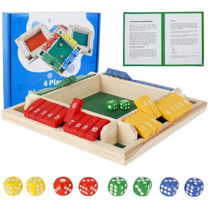 Jeu de dés pour 4 joueurs, boîte fermée, plateau en bois, Table familiale, jeu de mathématiques, Int