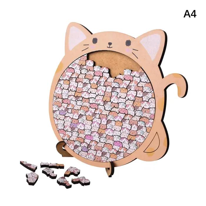 Puzzle en bois en forme de chat, Puzzle en forme d'os, pièces d'animaux uniques irrégulières, cadeau