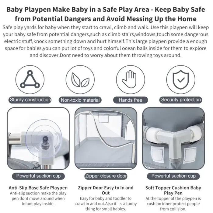 Parc de jeu pour bébé YAZOCO gris clair avec anneau de traction, barrière de sécurité pour enfant, c