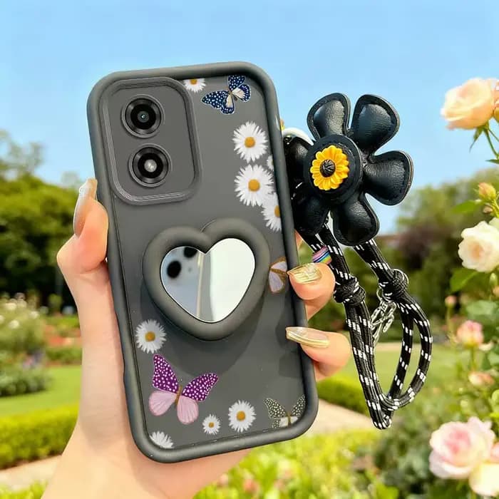 3 pièces (coque de téléphone papillon colorée + cordon + embellissements artisanaux) pour Moto G04 4