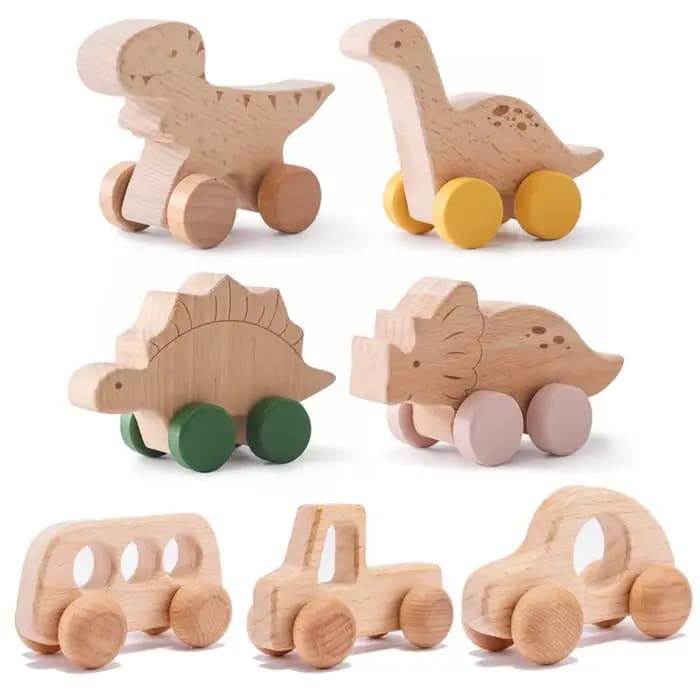 Jouets de voiture en bois pour bébé, dinosaure en bois de hêtre, jouet de dentition éducatif Montess
