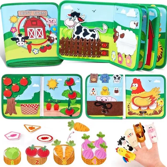 Planche occupée de ferme 3D, livre silencieux, jouet Montessori en feutre doux pour les motricité Fi