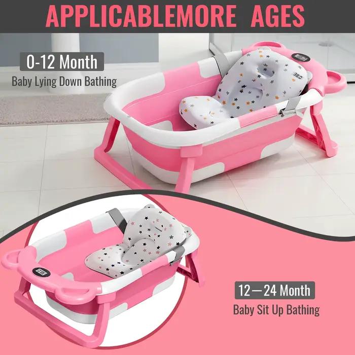 Baignoire pliable pour bébé, utilisable en position assise et allongée, design étendu et élargi, ant