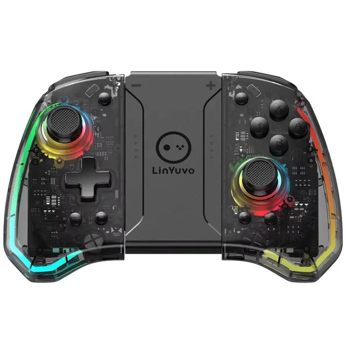 LinYuvo KS40 manette de jeu sans fil transparente pour Switch/OLED avec LED 8 couleurs, fonction Tur