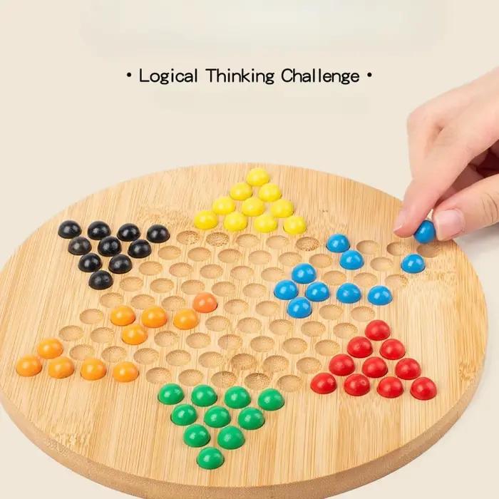 Jeu de dames chinoises éducatif, plateau hexagonal en bois, jeu de table familial pour enfants et am