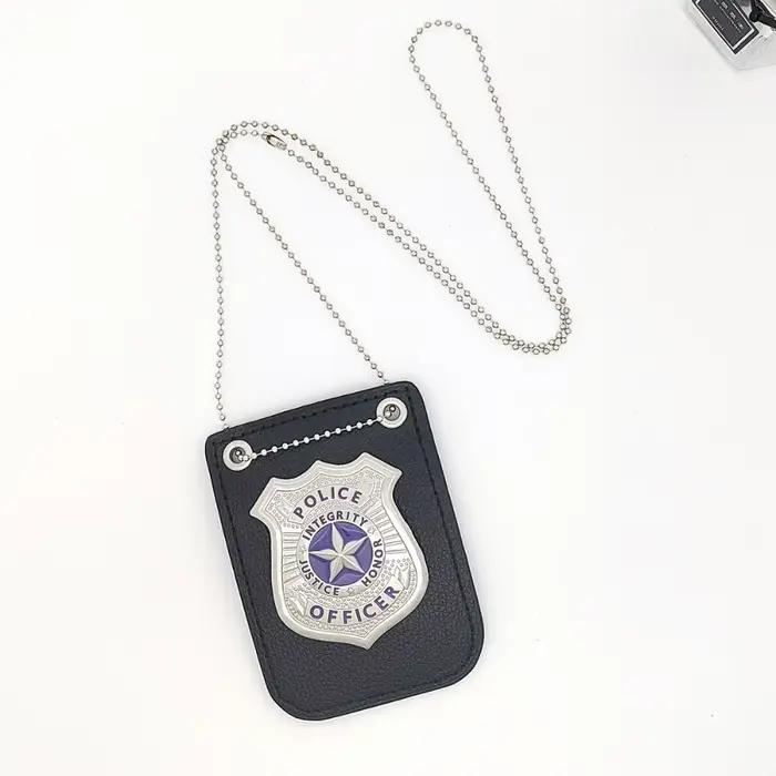 Badge de Police pour déguisement, jeu de Simulation avec chaîne, jeu de rôle de Police, jouet, Clip 