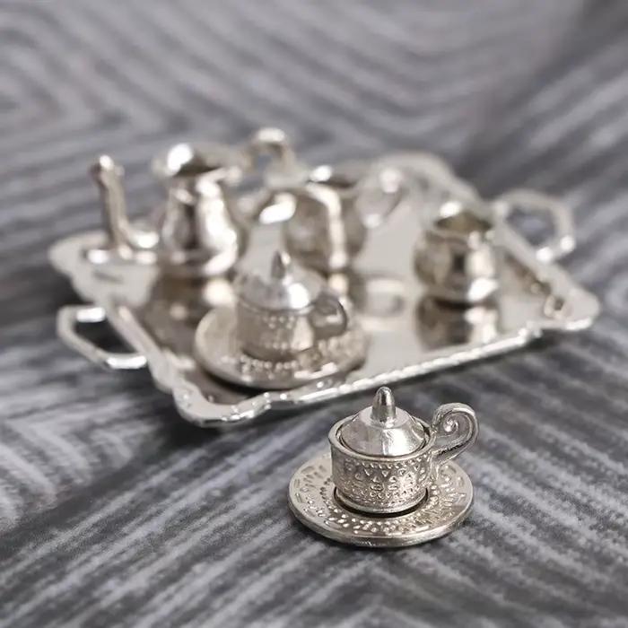 Maison de poupée Miniature jouet argent métal décoration Vase Pot accessoires décoratifs maison de p