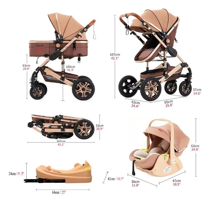 Système de poussette combiné avec siège auto pour bébé, base Isofix, poussette 3 en 1 réversible pou