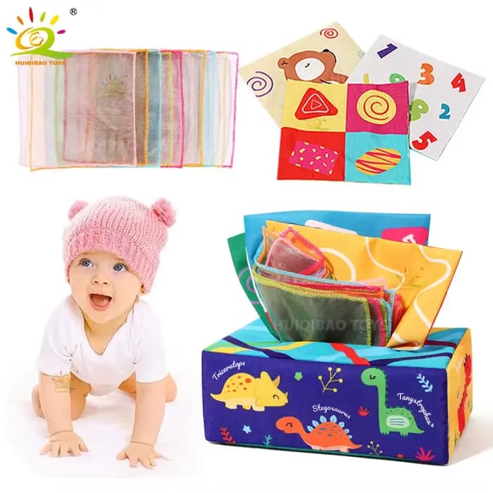 Jouets Montessori pour bébé, boîte à mouchoirs en papier souple, exercice des doigts pour tout-petit