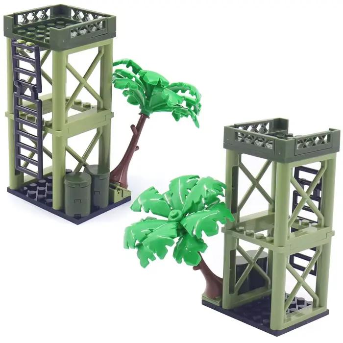 MOC – blocs de construction de ville militaire, tour de recherche, arbre, scène de guerre, modèle cl