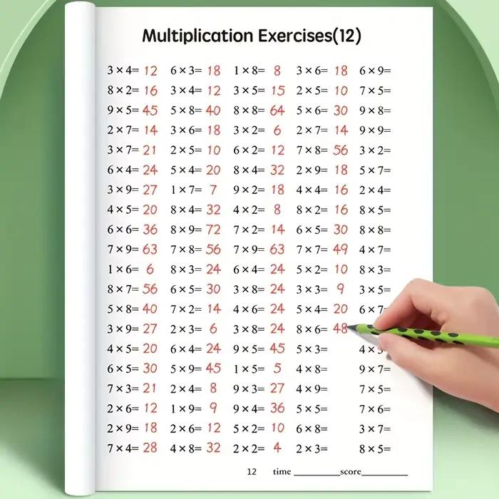 Cahier de travail sur la table de multiplication pour enfants, version anglaise de 48 pages, livre d