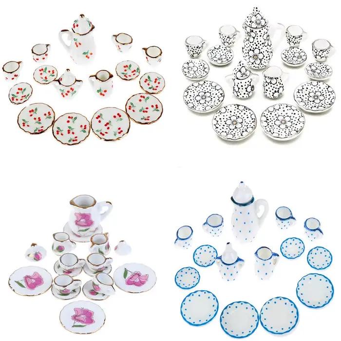 Jouets pour filles, jeu de thé, service à thé Miniature, meubles de maison de poupée, tasses en porc