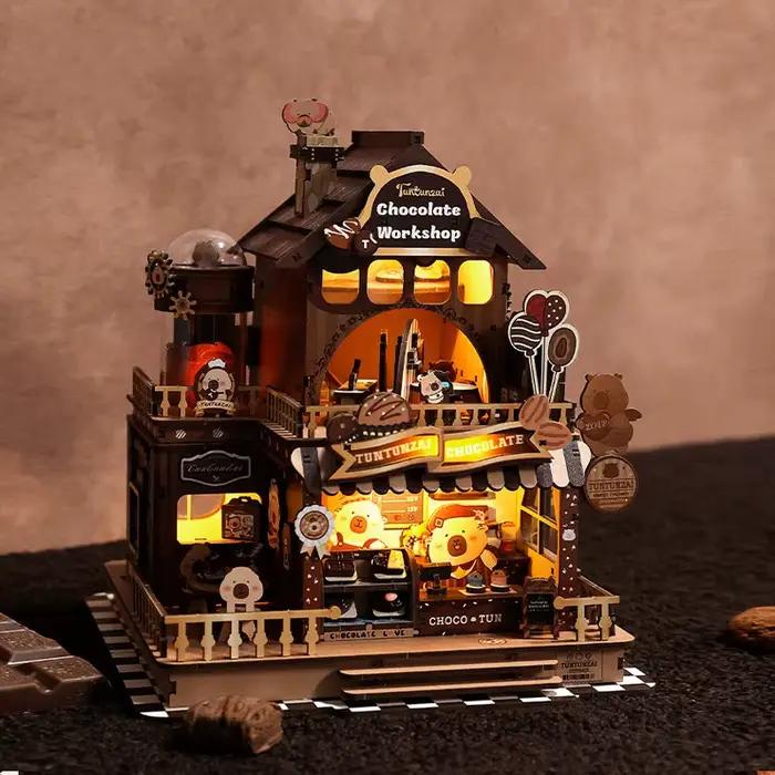 Kit de maison miniature DIY Atelier de Chocolaterie, Kit de maison miniature mécanique, Modèle de ma