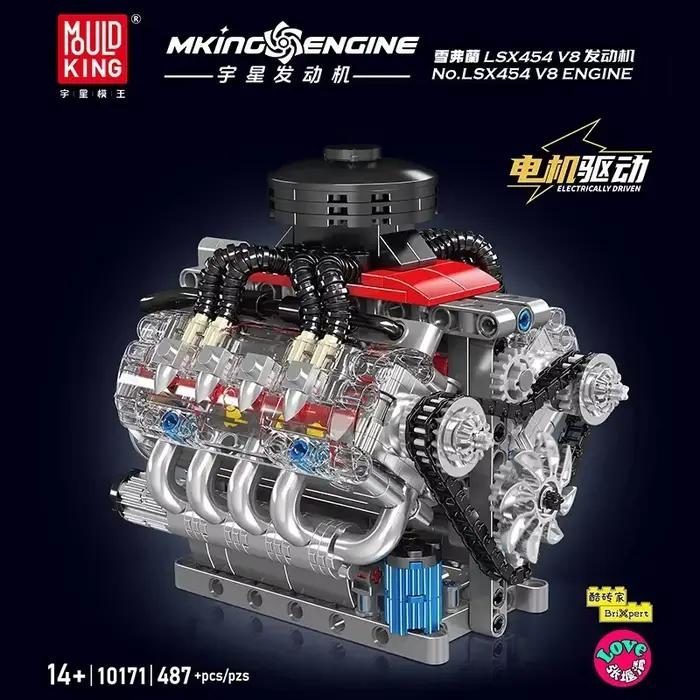 Mould King 10171 LSX454 V8 Moteur Électrique Motorisé Modèle de Simulation Blocs de Construction Piè