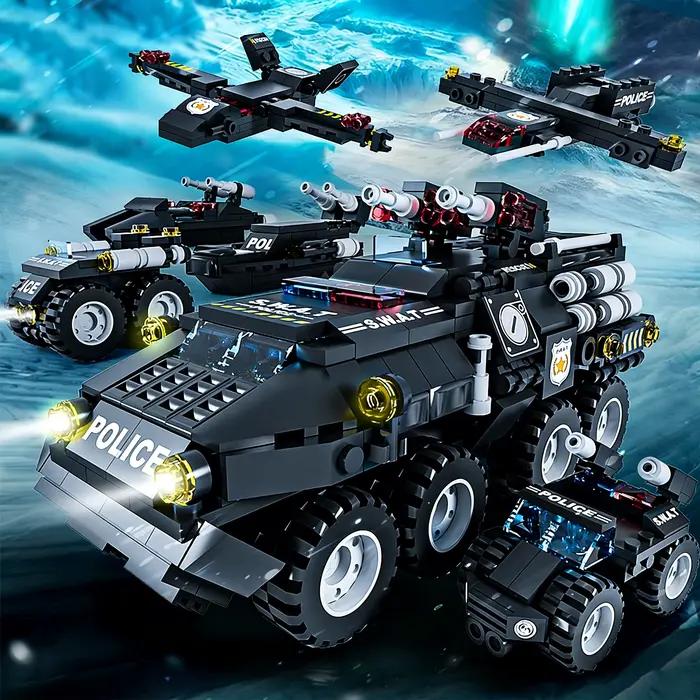 Blocs de Construction militaires 6 en 1, voiture de Police tigre, véhicule blindé, ensemble d'avions