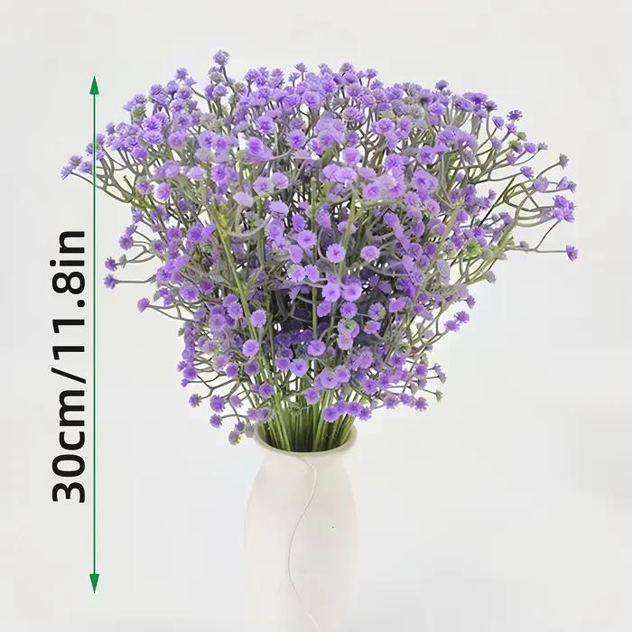 20 bouquets - Bouquets artificiels de gypsophile avec des fleurs et des tiges violettes douces, pour