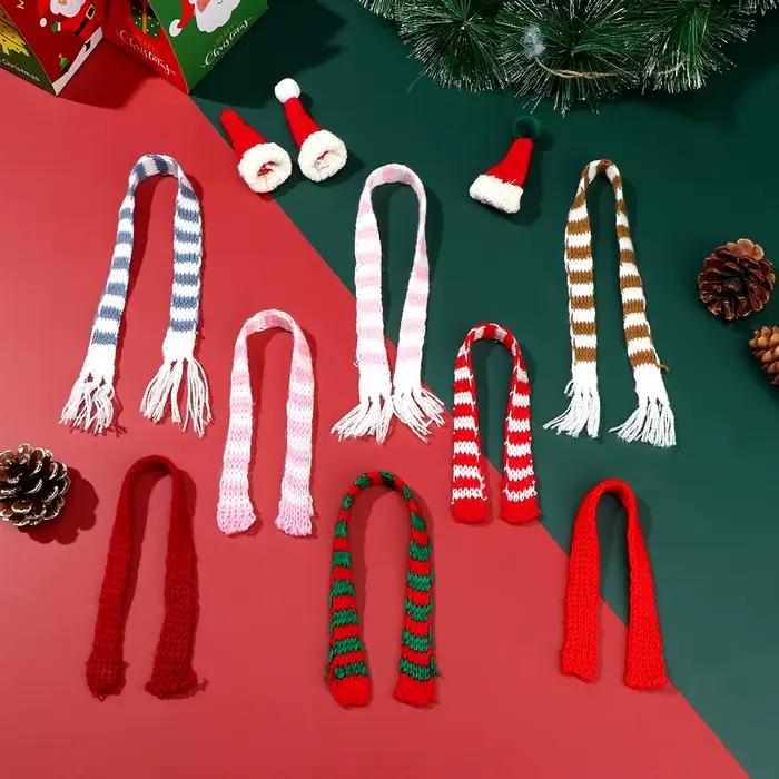 Vêtements de poupée pour décor, Mini chapeaux de noël tricotés, écharpes, chapeau en laine pour 1/12