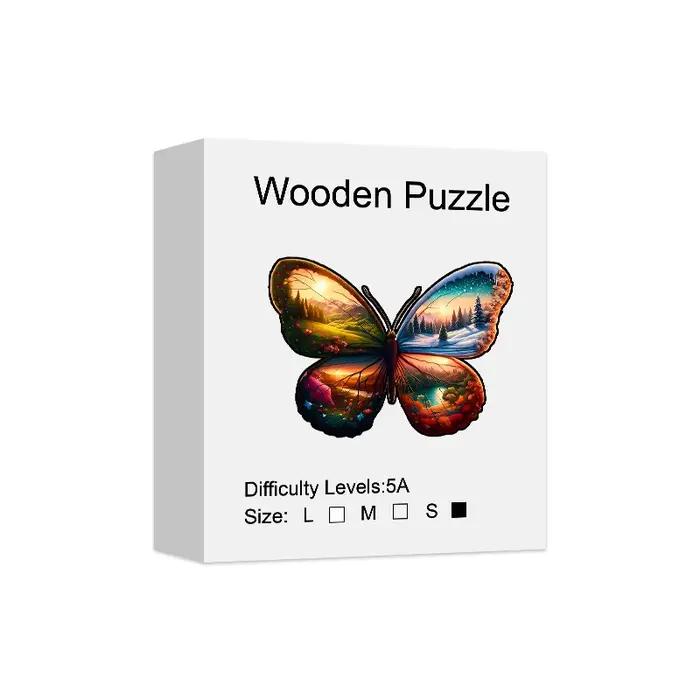 Puzzles en bois de paysage de quatre saisons à motif de papillon, pièces irrégulières en forme d'ani