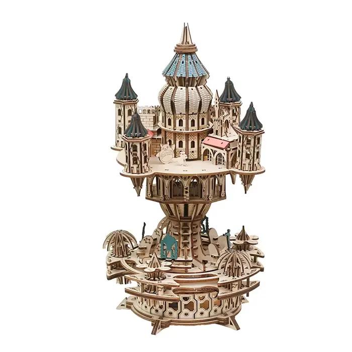 Bricolage 3D Puzzle en bois château dans le ciel boîte à musique assemblé modèle Miniature Kits Puzz