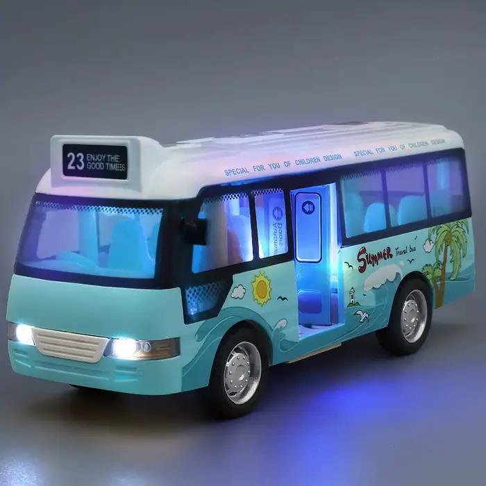 Bus de ville coule pour enfants avec lumières et sons, nervures en plastique, véhicule de jeu arrièr