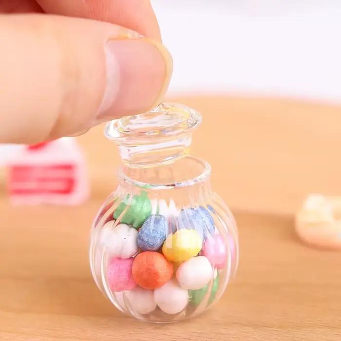 Mini bouteille ronde en verre pour maison de poupée 1:12, modèle de bonbonnière, 1 pièce