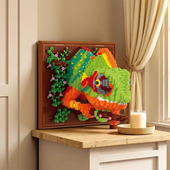 Jouet de bloc de construction caméléon, peut être mural ou placé sur un bureau, assemblage amusant p