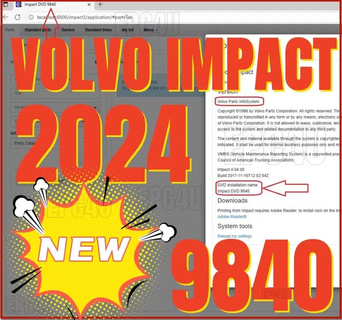 2024 pour Volv Impact EPC 9840 catalogue de pièces électroniques informations de catalogue de camion