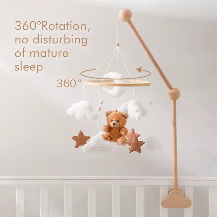 Lit de bébé Mobile en bois, hochet, jouet en feutre doux, ours de dessin animé, support Mobile, boît