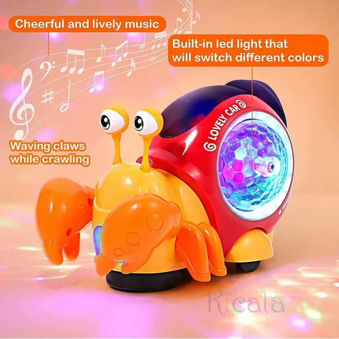 Jouets pour bébé en forme de crabe rampant avec musique, jouets musicaux interactifs lumineux pour b