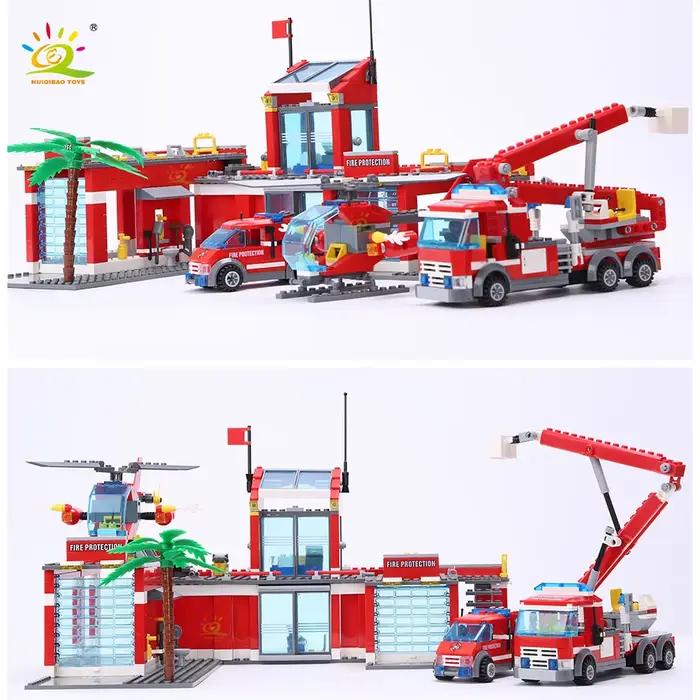 HUIQIBAO 774 pièces ville pompier modèle blocs de Construction garçons pompier camion éducatif Const