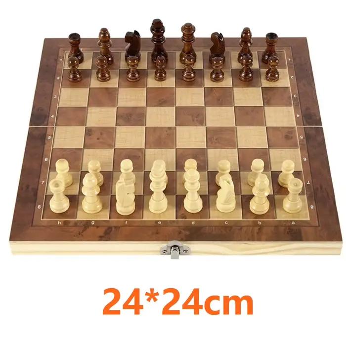 Jeu d'échecs, de dames et de backgammon 3 en 1 en bois, 29x29cm, pour développer la pensée stratégiq
