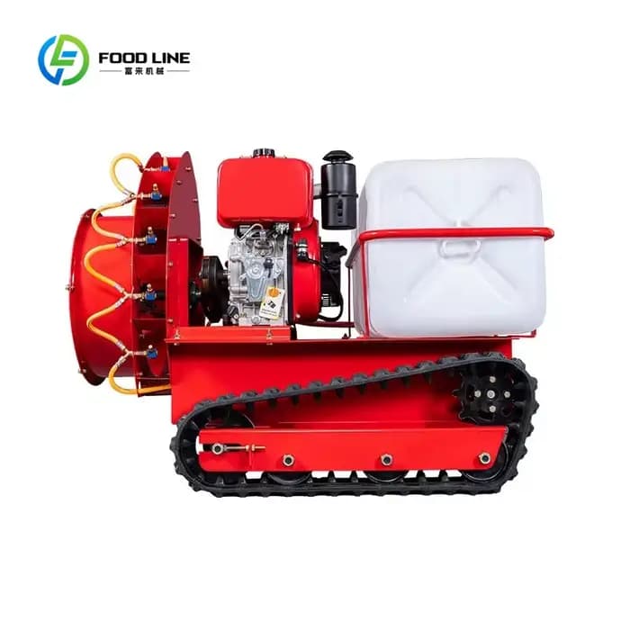 Pulvérisateur agricole motorisé, Robot sur chenilles télécommandé pour verger des terres agricoles, 