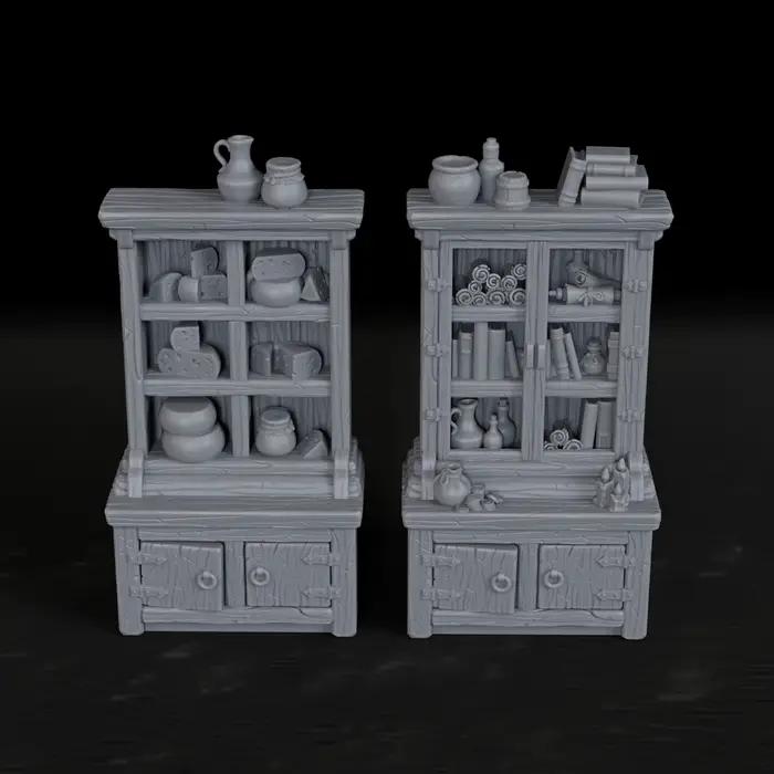 Ensemble de meubles miniatures RPG, 2 pièces, bibliothèque et armoire de rangement pour terrain de j