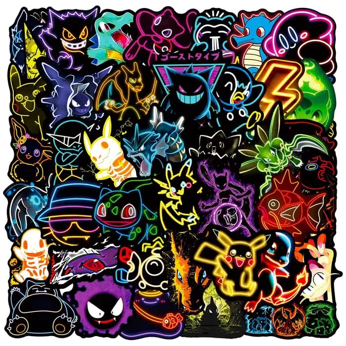 50pcs Anime néon Pokemon autocollants Pikachu dessin animé décalcomanies étanche bricolage téléphone