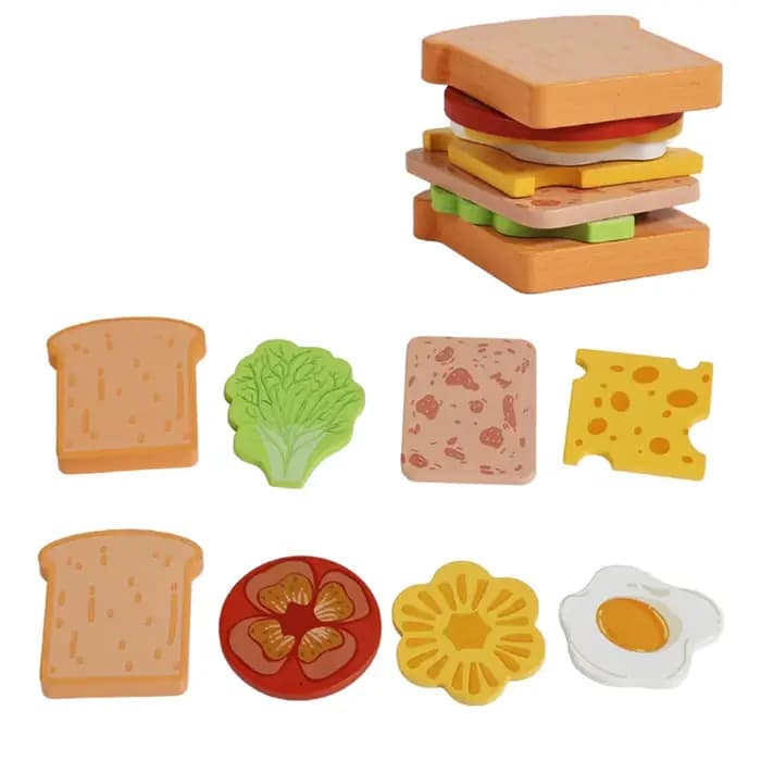 Jouets empilables de hamburgers en bois Montessori pour enfants en bas âge, jouets éducatifs préscol