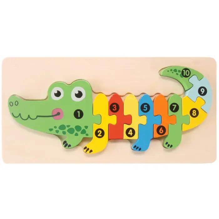 Puzzle en bois 3D stéréoscopique Montessori pour enfants, dinosaure de dessin animé, forme animale, 