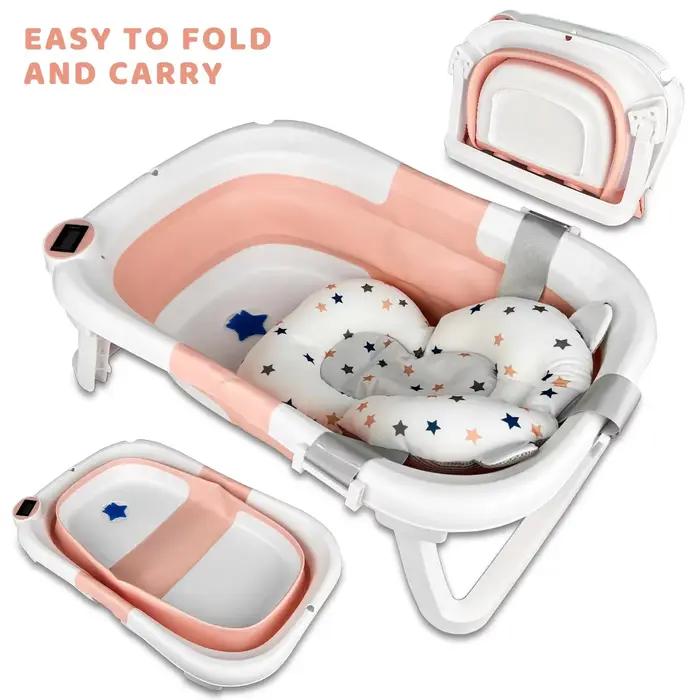 Baignoire pour bébé avec tapis de bain, légère et pliable, baignoire portable, affichage de la tempé