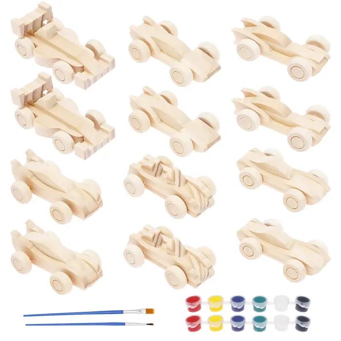 12/20 Pièces Voitures en Bois Non Finies à Peindre Soi-même, Jouets Artisanaux pour l'Enseignement e