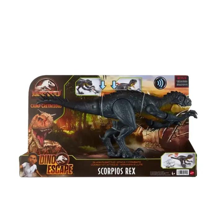 Jurassic World Camp Cretaceous Black Scorpios Rex Figurine de dinosaure modèle Rex, jouet d'attaque 
