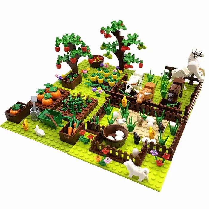 MOC – blocs de construction d'animaux de ferme, arbres, plantes, briques classiques compatibles pour